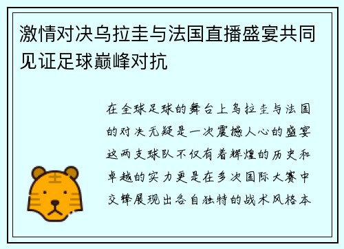 激情对决乌拉圭与法国直播盛宴共同见证足球巅峰对抗