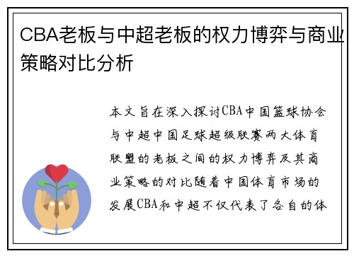 CBA老板与中超老板的权力博弈与商业策略对比分析
