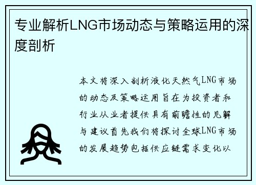 专业解析LNG市场动态与策略运用的深度剖析